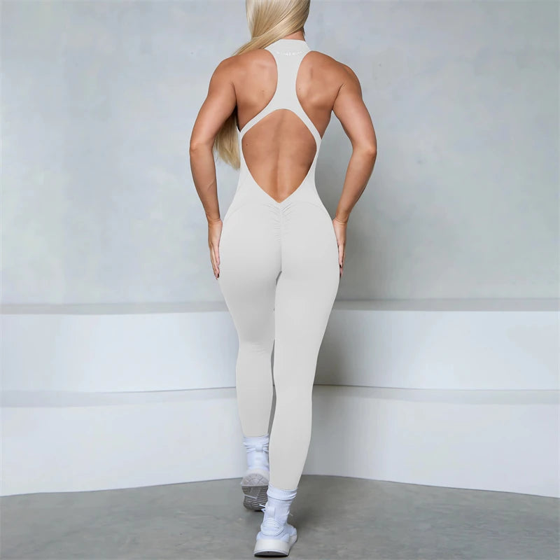 Women’s Scrunch Butt Jumpsuit – Sleeveless Zipper Gym & Yoga Workout Outfit - Ravar