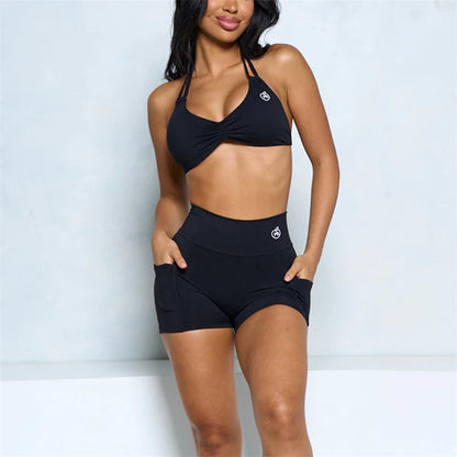 Women’s Two-Piece Halter Sports Bra & High-Waist Shorts Set - Ravar