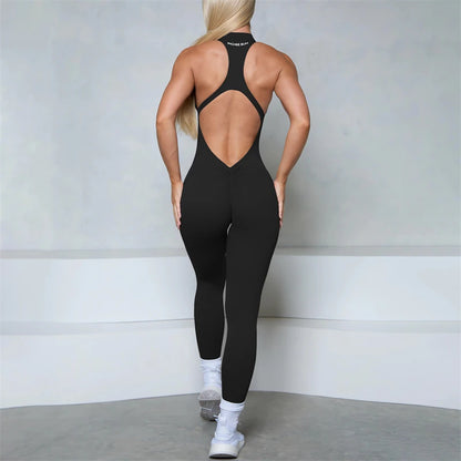 Women’s Scrunch Butt Jumpsuit – Sleeveless Zipper Gym & Yoga Workout Outfit - Ravar