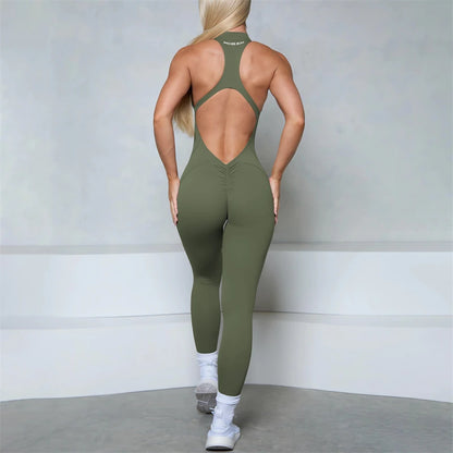 Women’s Scrunch Butt Jumpsuit – Sleeveless Zipper Gym & Yoga Workout Outfit - Ravar