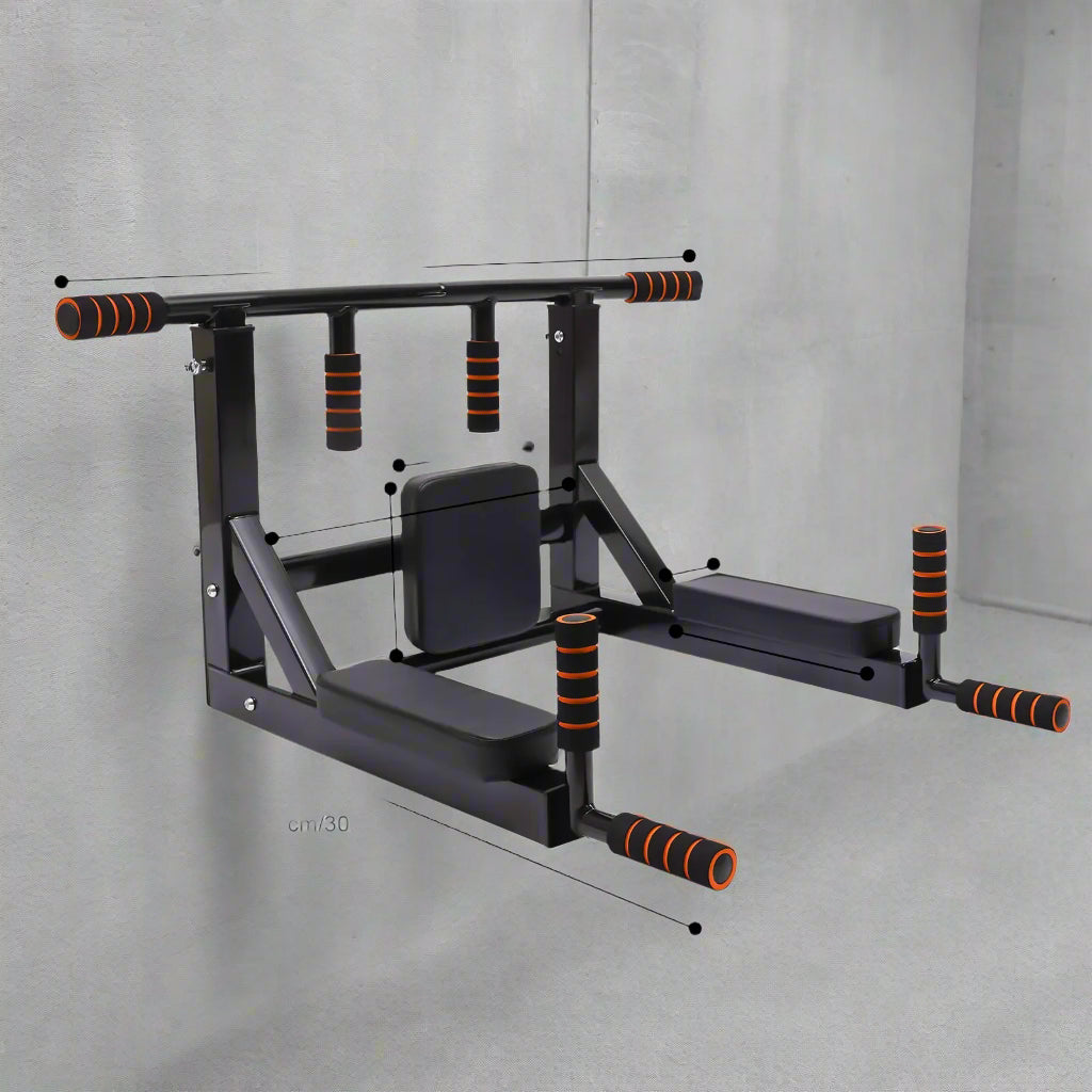 Fitness equipment with dimensions labeled on a white background