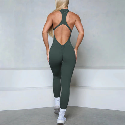 Women’s Scrunch Butt Jumpsuit – Sleeveless Zipper Gym & Yoga Workout Outfit - Ravar