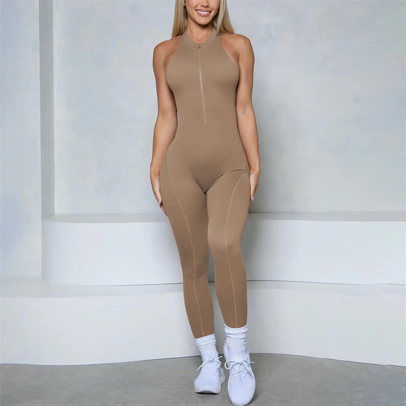Women’s Scrunch Butt Jumpsuit – Sleeveless Zipper Gym & Yoga Workout Outfit - Ravar